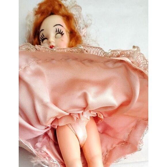 Vintage 1950s 6 Inch Hard Plastic Doll with Sleep Eyes, Pink Dress - Picture 4 of 4
